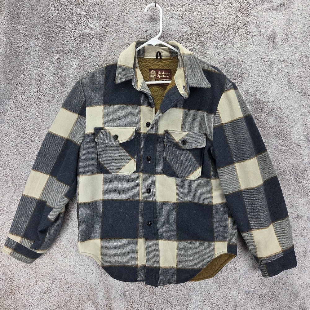 Vintage Oakbrook Sportswear Jacket Mens Medium Gray Buffalo Plaid Lined Sears
